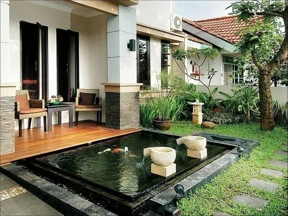 Desain kolam ikan depan rumah